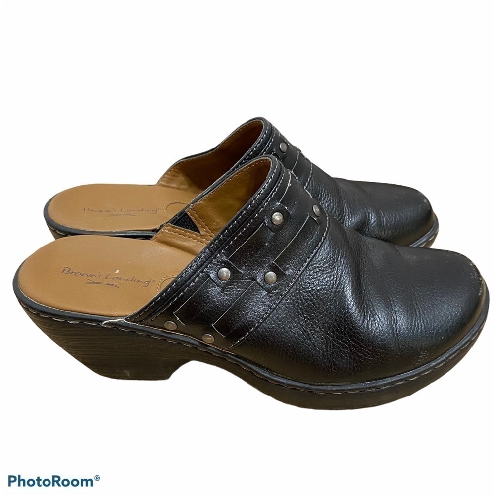 Brown’s Landing Leather Hannah Mules Black 7.5